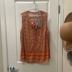 Floral Sleeveless Top - Orange and Brown